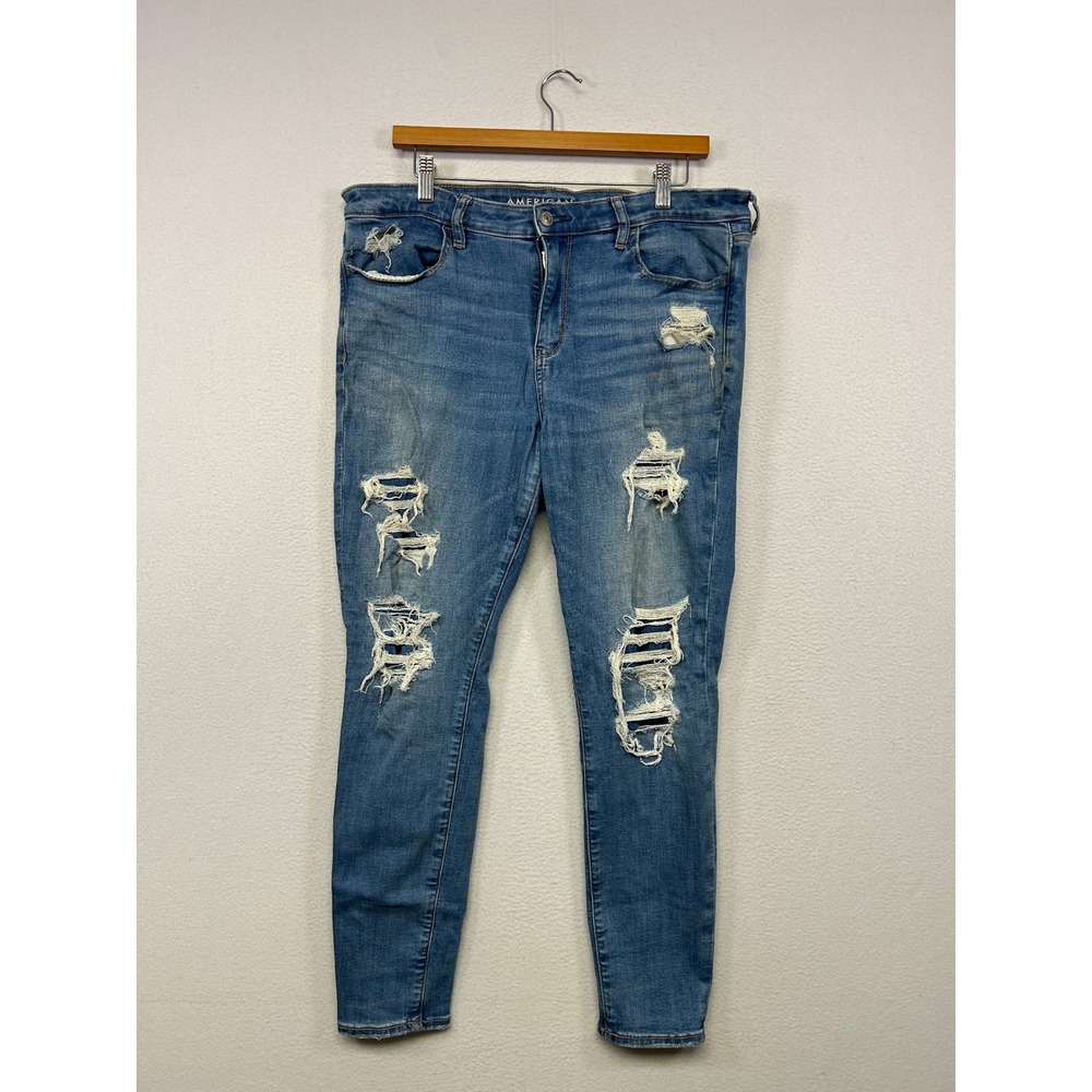 Distressed Grunge American Eagle Womens 14 Blue Next Level Stretch Skinny Jeans